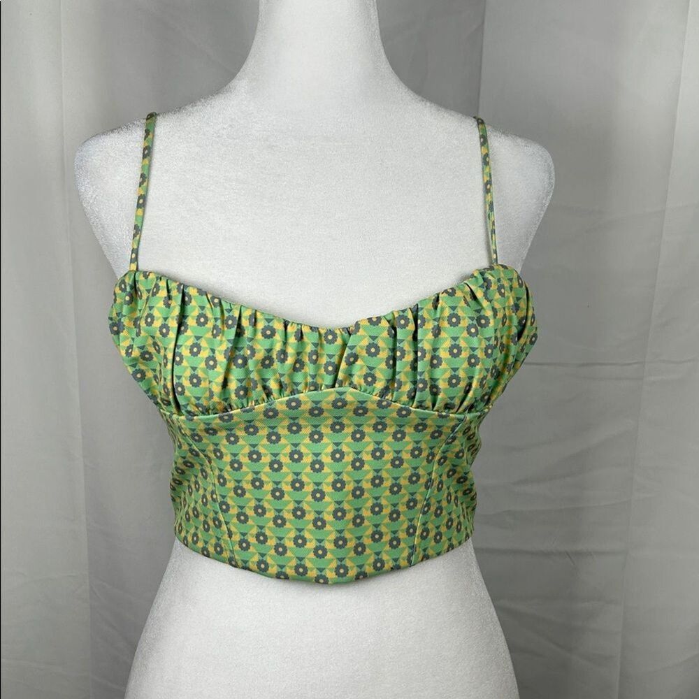 Zara Green Floral Crop Top Size Small Corset Crop Top Ruch Straps Ruffle